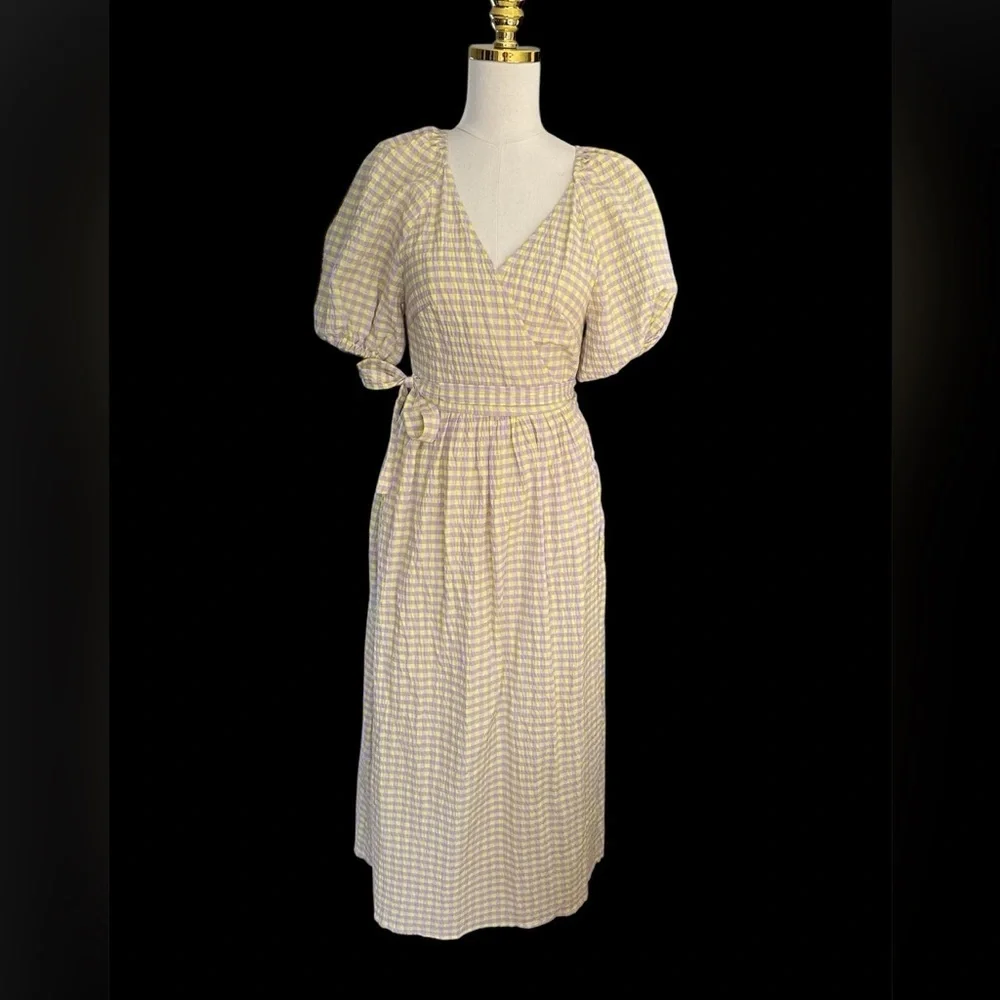 TOPSHOP Seersucker Check Wrap Dress Size 8